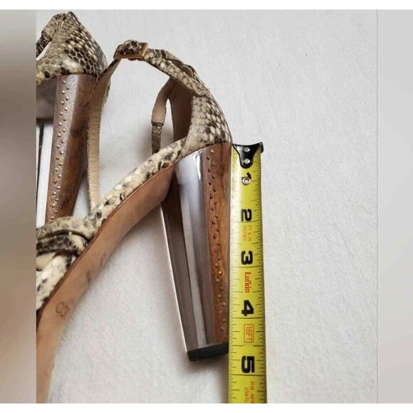 Jimmy Choo Python Print London Tone Block Heel Sandals Women's Size 39.5 Classic - Picture 9 of 12